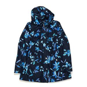 Dennis Basso M Navy Floral Removable Hood Water Resistant Zip Front Jacket/Coat